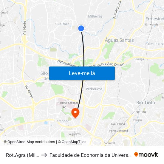 Rot.Agra (Milheirós) to Faculdade de Economia da Universidade do Porto map