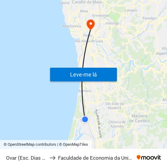 Ovar (Esc. Dias Simões) - A to Faculdade de Economia da Universidade do Porto map