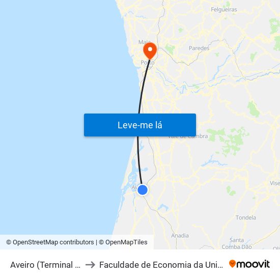 Aveiro (Terminal Rodoviário) to Faculdade de Economia da Universidade do Porto map