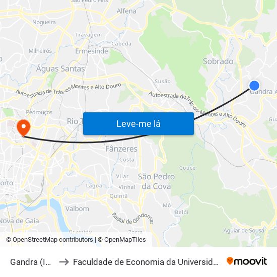 Gandra (Igreja) to Faculdade de Economia da Universidade do Porto map