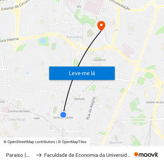 Paraíso (Metro) to Faculdade de Economia da Universidade do Porto map