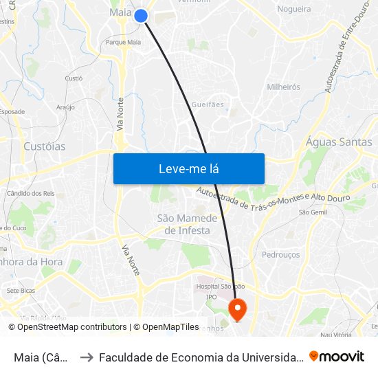 Maia (Câmara) to Faculdade de Economia da Universidade do Porto map