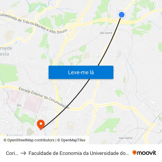 Corim to Faculdade de Economia da Universidade do Porto map