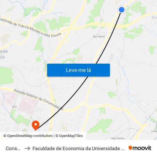 Coriscos to Faculdade de Economia da Universidade do Porto map