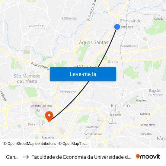 Gandra to Faculdade de Economia da Universidade do Porto map