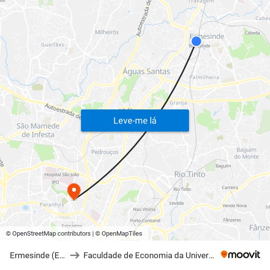 Ermesinde (Estação) to Faculdade de Economia da Universidade do Porto map
