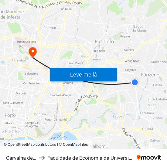 Carvalha de Baixo to Faculdade de Economia da Universidade do Porto map