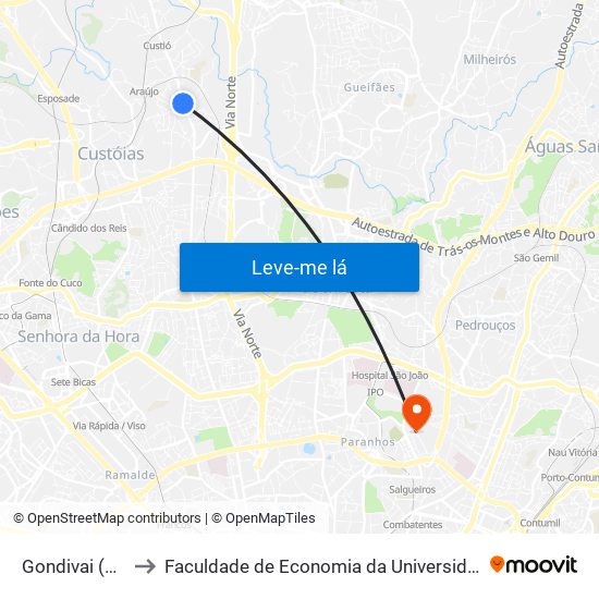 Gondivai (Norte) to Faculdade de Economia da Universidade do Porto map