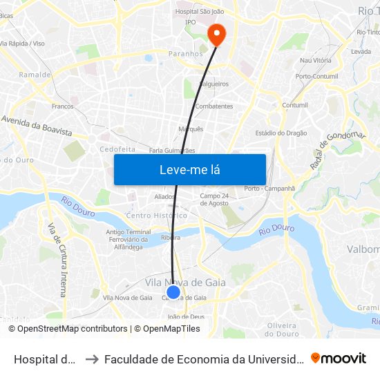 Hospital de Gaia to Faculdade de Economia da Universidade do Porto map