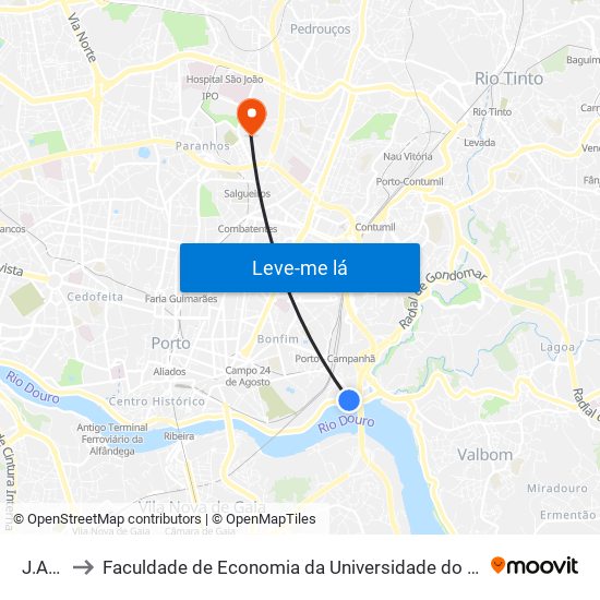 J.A.E. to Faculdade de Economia da Universidade do Porto map