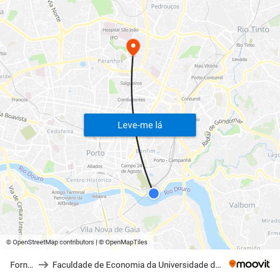 Fornos to Faculdade de Economia da Universidade do Porto map