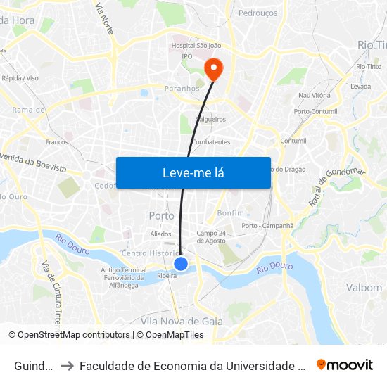 Guindais to Faculdade de Economia da Universidade do Porto map