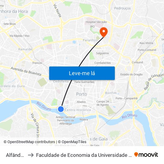 Alfândega to Faculdade de Economia da Universidade do Porto map