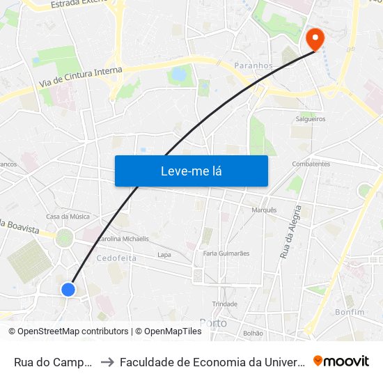 Rua do Campo Alegre to Faculdade de Economia da Universidade do Porto map