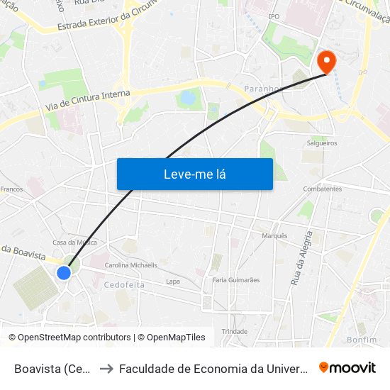 Boavista (Cemitério) to Faculdade de Economia da Universidade do Porto map