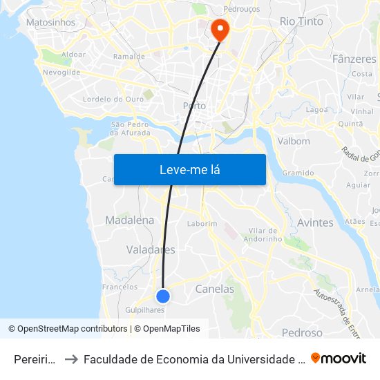 Pereirinho to Faculdade de Economia da Universidade do Porto map