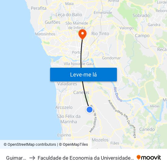 Guimarães to Faculdade de Economia da Universidade do Porto map