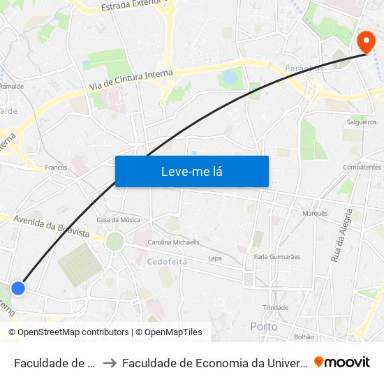 Faculdade de Ciências to Faculdade de Economia da Universidade do Porto map