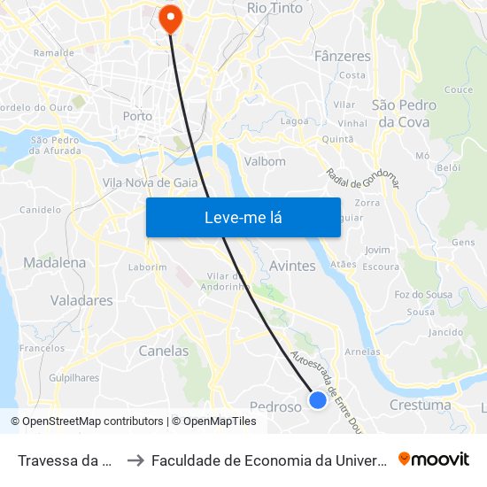 Travessa da Paradela to Faculdade de Economia da Universidade do Porto map