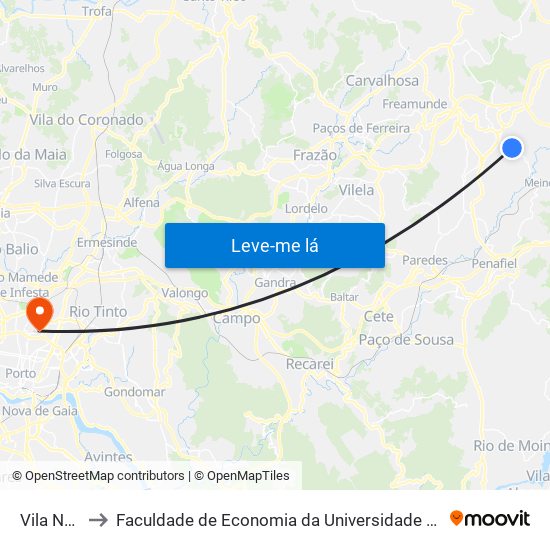 Vila Nova to Faculdade de Economia da Universidade do Porto map