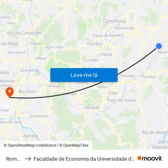 Romariz to Faculdade de Economia da Universidade do Porto map