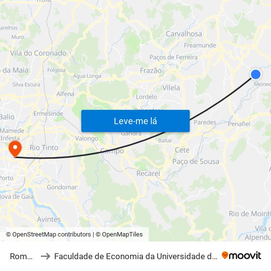 Romariz to Faculdade de Economia da Universidade do Porto map