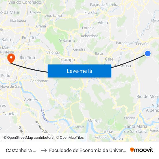 Castanheira de Baixo to Faculdade de Economia da Universidade do Porto map