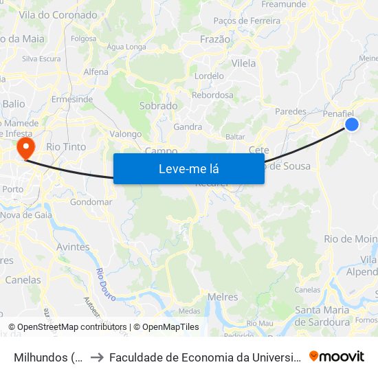 Milhundos (Igreja) to Faculdade de Economia da Universidade do Porto map