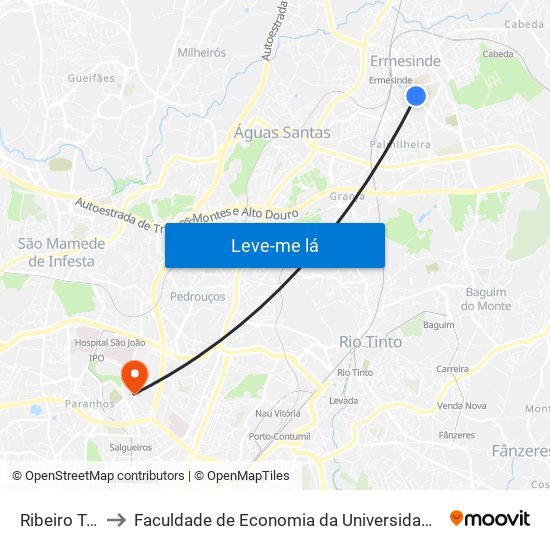 Ribeiro Teles to Faculdade de Economia da Universidade do Porto map