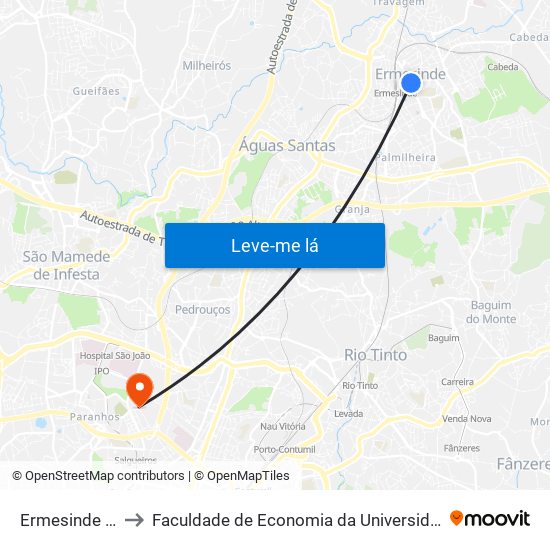 Ermesinde - B. V. to Faculdade de Economia da Universidade do Porto map