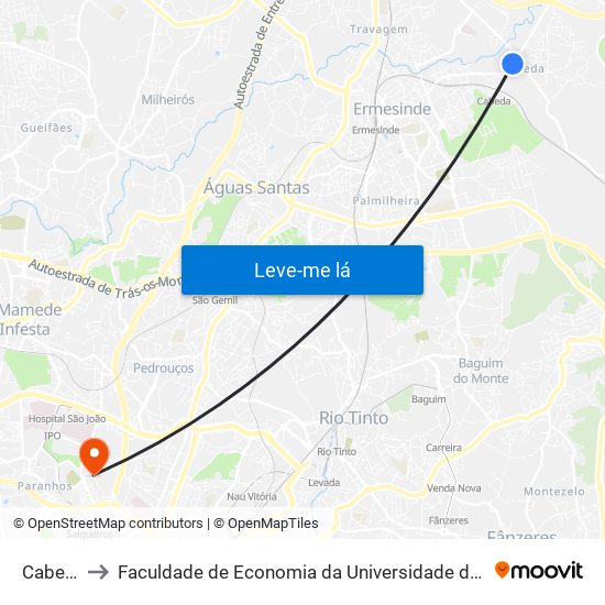 Cabeda to Faculdade de Economia da Universidade do Porto map