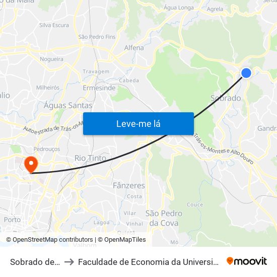 Sobrado de Cima to Faculdade de Economia da Universidade do Porto map