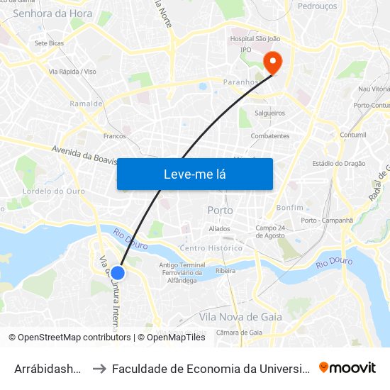 Arrábidashopping to Faculdade de Economia da Universidade do Porto map