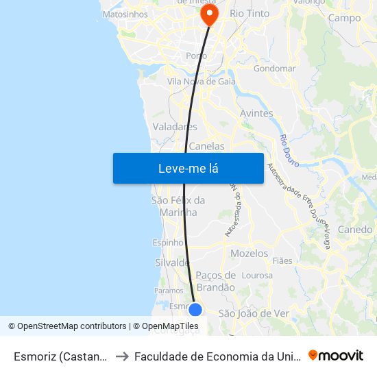 Esmoriz (Castanheiros 1) - A to Faculdade de Economia da Universidade do Porto map