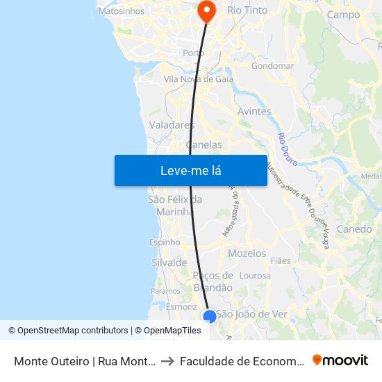 Rua Monte do Outeiro 1 | Monte Outeiro to Faculdade de Economia da Universidade do Porto map