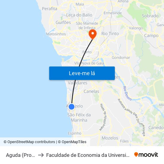 Aguda (Progado) to Faculdade de Economia da Universidade do Porto map