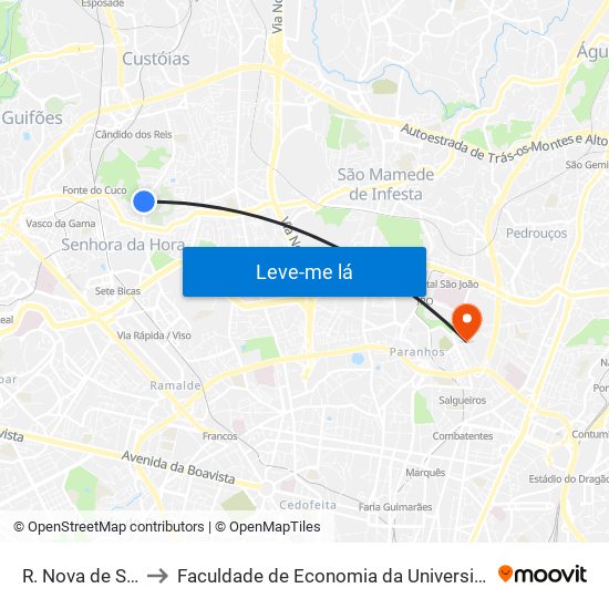 R. Nova de S. Gens to Faculdade de Economia da Universidade do Porto map