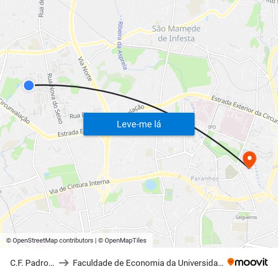C.F. Padroense to Faculdade de Economia da Universidade do Porto map