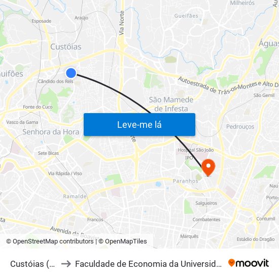 Custóias (Feira) to Faculdade de Economia da Universidade do Porto map