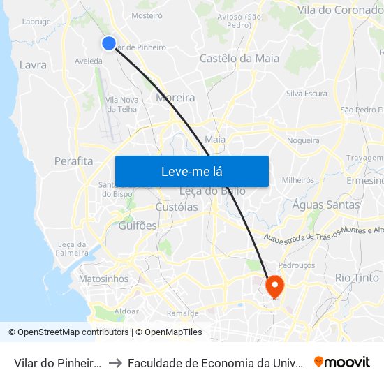 Vilar do Pinheiro (Metro) to Faculdade de Economia da Universidade do Porto map