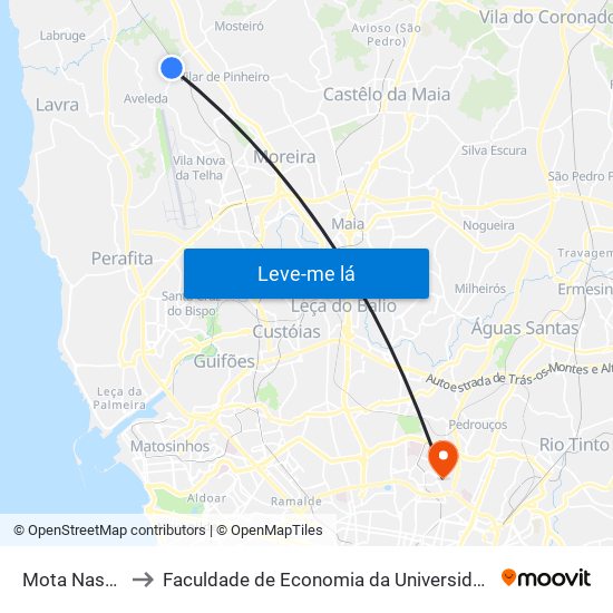 Mota Nascente to Faculdade de Economia da Universidade do Porto map