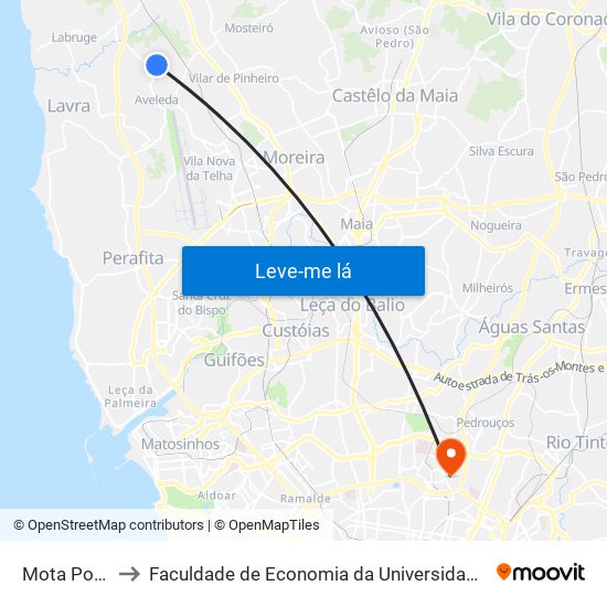 Mota Poente to Faculdade de Economia da Universidade do Porto map