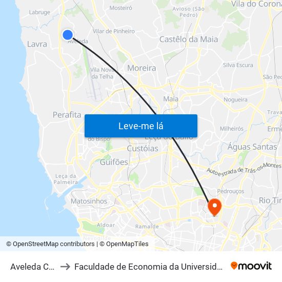 Aveleda Centro to Faculdade de Economia da Universidade do Porto map