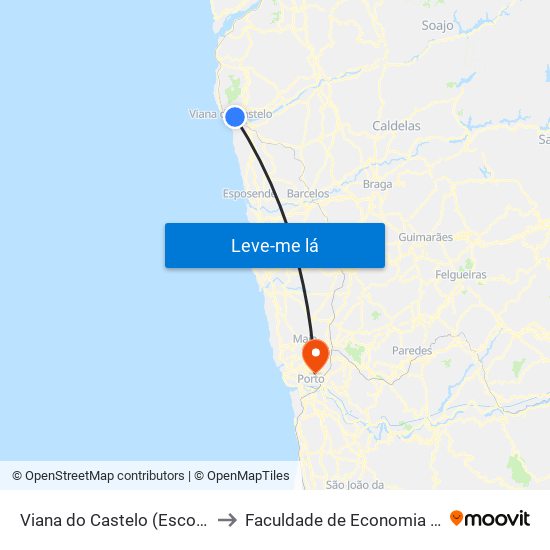 Viana do Castelo (Escola Superior de Educação) to Faculdade de Economia da Universidade do Porto map