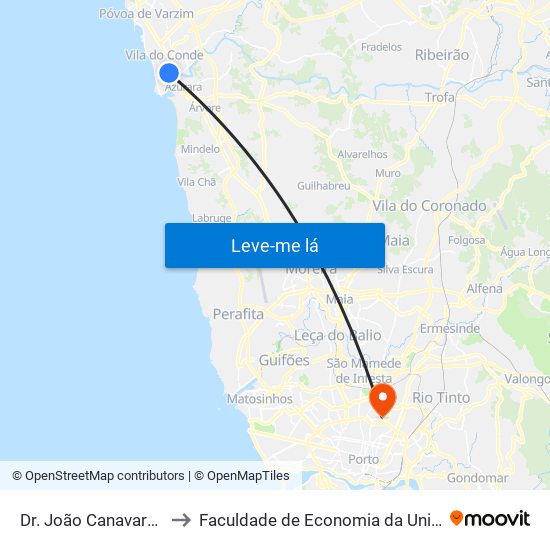 Dr. João Canavarro / Correios to Faculdade de Economia da Universidade do Porto map