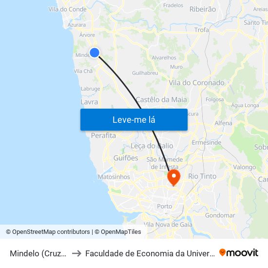 Mindelo (Cruzamento) to Faculdade de Economia da Universidade do Porto map