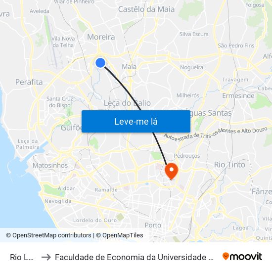 Rio Leça to Faculdade de Economia da Universidade do Porto map