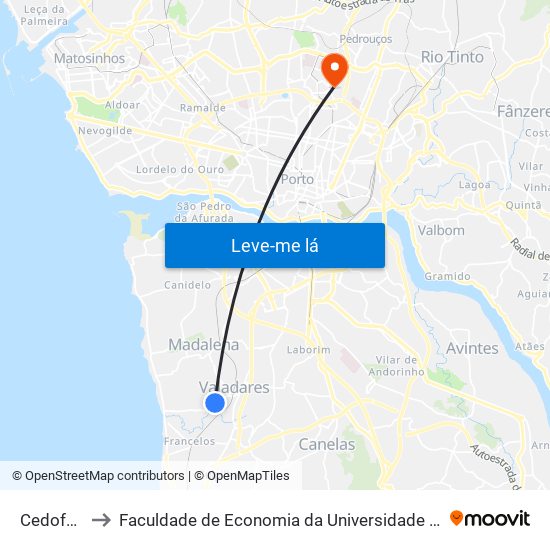 Cedofeita to Faculdade de Economia da Universidade do Porto map