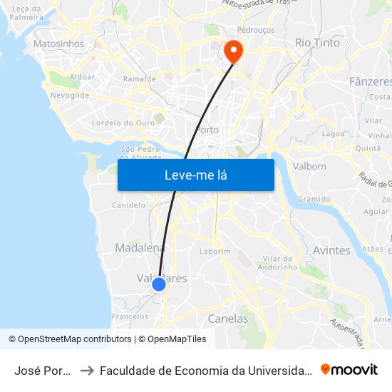 José Portugal to Faculdade de Economia da Universidade do Porto map