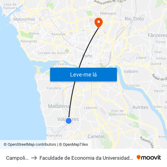 Campolinho to Faculdade de Economia da Universidade do Porto map